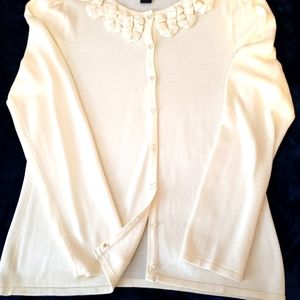 White cardigan XL, U-Knitt, with embellishment at the collar